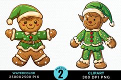 Watercolor Gingerbread Girl PNG Set Clipart Product Image 1