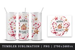 Watercolor gingerbread house candy canes Warm Wishes quote Christmas print 20 oz tumbler skinny mug wrap clipart t-shirt sublimation printable design
