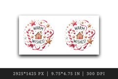 Watercolor gingerbread house candy canes Warm Wishes quote Christmas print 20 oz tumbler skinny mug wrap clipart t-shirt sublimation printable design