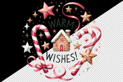 Watercolor gingerbread house candy canes Warm Wishes quote Christmas print 20 oz tumbler skinny mug wrap clipart t-shirt sublimation printable design
