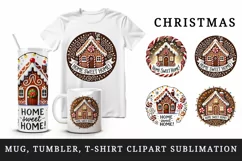 Watercolor gingerbread house home Merry Christmas quote New Year winter print tumbler skinny mug wrap clipart t-shirt sublimation printable design png