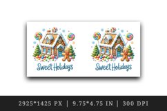 Watercolor gingerbread house trees man Sweet Holidays quote Christmas print 20 oz tumbler skinny mug wrap clipart t-shirt sublimation printable design
