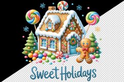 Watercolor gingerbread house trees man Sweet Holidays quote Christmas print 20 oz tumbler skinny mug wrap clipart t-shirt sublimation printable design