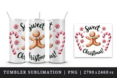 Watercolor gingerbread man dancing candy canes Sweet Christmas quote print 20 oz tumbler skinny mug wrap clipart t-shirt sublimation printable design