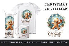 Watercolor gingerbread man gift twinkling lights Joyful Christmas quote print tumbler skinny mug wrap clipart t-shirt sublimation printable design