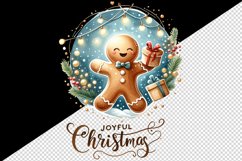 Watercolor gingerbread man gift twinkling lights Joyful Christmas quote print tumbler skinny mug wrap clipart t-shirt sublimation printable design