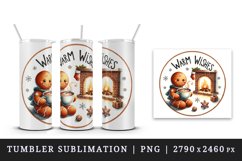 Watercolor gingerbread man hot cacao fireplace Warm Wishes Christmas quote print tumbler skinny mug wrap clipart t-shirt sublimation printable design