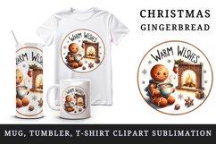 Watercolor gingerbread man hot cacao fireplace Warm Wishes Christmas quote print tumbler skinny mug wrap clipart t-shirt sublimation printable design