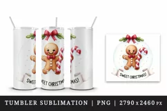 Watercolor gingerbread man Sweet Merry Christmas quote New Year winter print tumbler skinny mug wrap clipart t-shirt sublimation printable design