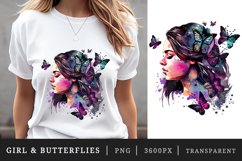 Watercolor portrait of a girl and butterflies t-shirt sublimation print designs bundle