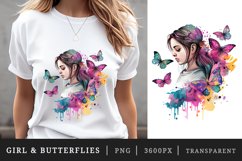 Watercolor portrait of a girl and butterflies t-shirt sublimation print designs bundle