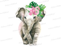 Watercolor Baby Girl Elephant Sublimation Print PNG Product Image 2