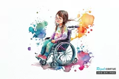 Watercolor Girl with Disability PNG Clipart Product Image 1
