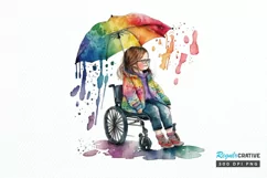 Watercolor Girl with Disability PNG Clipart Product Image 1