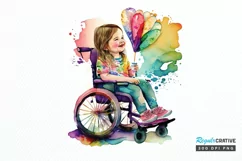 Watercolor Girl with Disability PNG Clipart Product Image 1