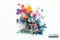 Watercolor Girl with Disability PNG Clipart Product Image 1