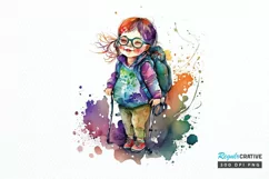 Watercolor Girl with Disability PNG Clipart Product Image 1