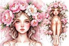 Watercolor Girl with Peonies &amp; Jasmine Set Product Image 2