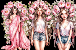 Watercolor Girl with Peonies &amp; Jasmine Set Product Image 3