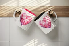 Watercolor glamour pink heart shape sparkle shining diamond love 20 oz tumbler skinny mug wrap clipart t-shirt sublimation printable design