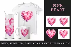 Watercolor glamour pink heart shape sparkle shining diamond love 20 oz tumbler skinny mug wrap clipart t-shirt sublimation printable design