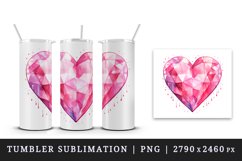 Watercolor glamour pink heart shape sparkle shining diamond love 20 oz tumbler skinny mug wrap clipart t-shirt sublimation printable design