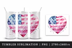 Watercolor glamour pink heart sparkle diamonds patriotic American flag USA 20oz tumbler skinny mug wrap clipart t-shirt sublimation printable design