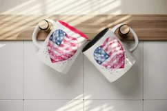 Watercolor glamour pink heart sparkle diamonds patriotic American flag USA 20oz tumbler skinny mug wrap clipart t-shirt sublimation printable design