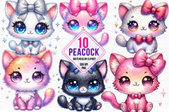 Watercolor Glitter Cat Clipart, Glitter Cute Cat Bundle Product Image 1