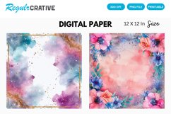 Watercolor Glitter Frame Digital Paper, Frame Background Product Image 1