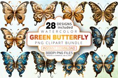 Watercolor Gold and Blue Butterfly Clipart Bundle Product Image 1