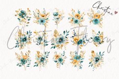 Watercolor Gold &amp; Teal Floral Clipart Product Image 4