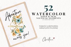 Watercolor Gold &amp; Teal Nautical Clipart Product Image 2