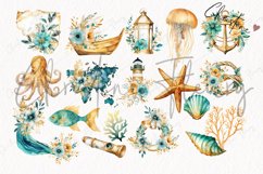 Watercolor Gold &amp; Teal Nautical Clipart Product Image 5