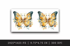 Watercolor gold blue butterfly floral sparkle flowers insect diamonds 20 oz tumbler skinny mug wrap clipart t-shirt sublimation printable design