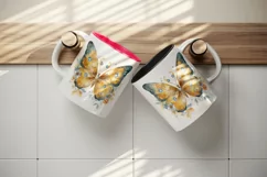 Watercolor gold blue butterfly floral sparkle flowers insect diamonds 20 oz tumbler skinny mug wrap clipart t-shirt sublimation printable design
