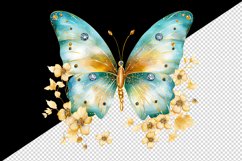 Watercolor gold blue butterfly floral sparkle flowers insect shining diamonds 20 oz tumbler skinny mug wrap clipart t-shirt sublimation printable design