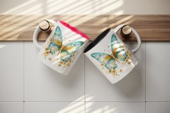 Watercolor gold blue butterfly floral sparkle flowers insect shining diamonds 20 oz tumbler skinny mug wrap clipart t-shirt sublimation printable design