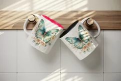 Watercolor gold blue green butterfly floral sparkle flowers insect diamonds 20 oz tumbler skinny mug wrap clipart t-shirt sublimation printable design