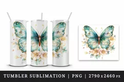 Watercolor gold blue green butterfly floral sparkle flowers insect diamonds 20 oz tumbler skinny mug wrap clipart t-shirt sublimation printable design