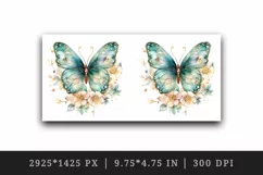 Watercolor gold blue green butterfly floral sparkle flowers insect diamonds 20 oz tumbler skinny mug wrap clipart t-shirt sublimation printable design
