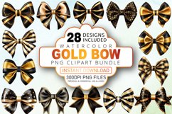 Watercolor Gold Bow Clipart Bundle Product Image 1