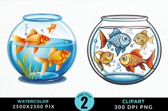 Watercolor Gold Fish Bowl Fun Clipart Product Image 1