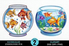 Watercolor Gold Fish Bowl Fun Clipart Product Image 1