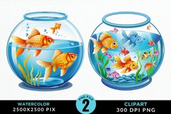 Watercolor Gold Fish Bowl Fun Clipart Product Image 1