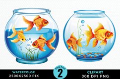 Watercolor Gold Fish Bowl Set Clipart Product Image 1