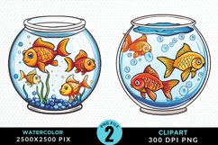Watercolor Gold Fish Bowl Fun Clipart Product Image 1