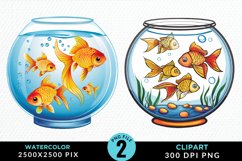 Watercolor Gold Fish Bowl Fun Clipart Product Image 1