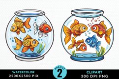 Watercolor Gold Fish Bowl Fun Clipart Product Image 1