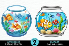 Watercolor Gold Fish Bowl Fun Clipart Product Image 1
